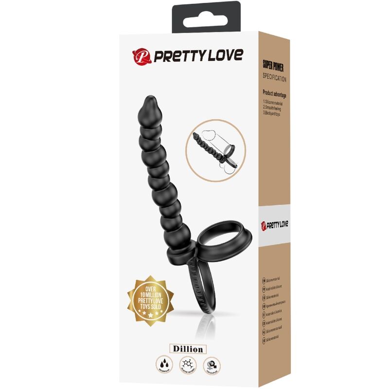 Anel peniano vibratório PRETTY LOVE Dillion preto com dupla estimulação.