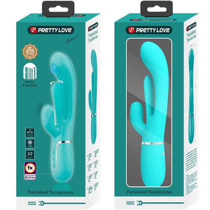 PRETTY LOVE Vibrador Triple Rabbit Multifuncional 3 em 1 Azul mostrando o design ergonómico e as texturas.
