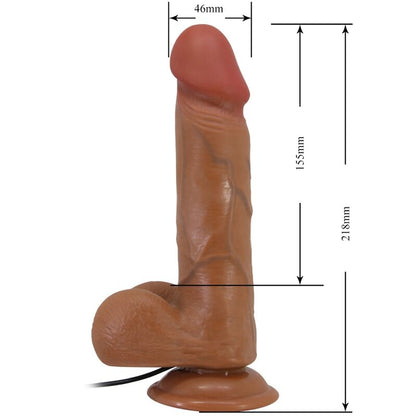 Vibrador realista BAILE Bahamut com controlo remoto, 21.8cm, em cor carne, mostrando detalhes da textura e base de sucção.