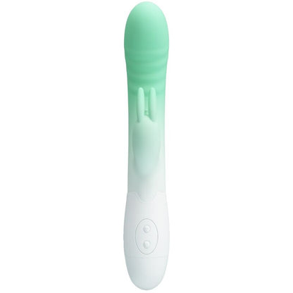 PRETTY LOVE Vibrador Rabbit Cerberus Verde, detalhe do design ergonómico e estimulador clitoriano.