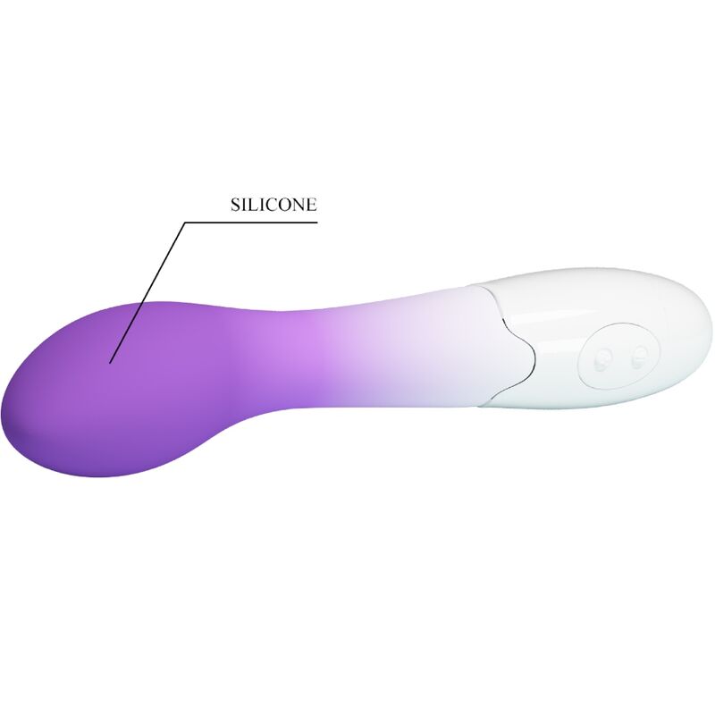 Close-up do Vibrador Ponto G PRETTY LOVE Bishop com 30 Vibrações Roxo, mostrando o seu design curvo e material de silicone.