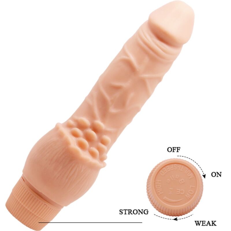 Vibrador Realista BAILE Barbara de 19,5cm cor de carne, com textura detalhada e função de vibração.