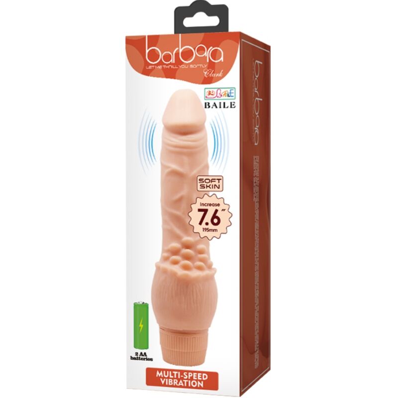 Vibrador Realista BAILE Barbara de 19,5cm cor de carne, com textura detalhada e função de vibração.