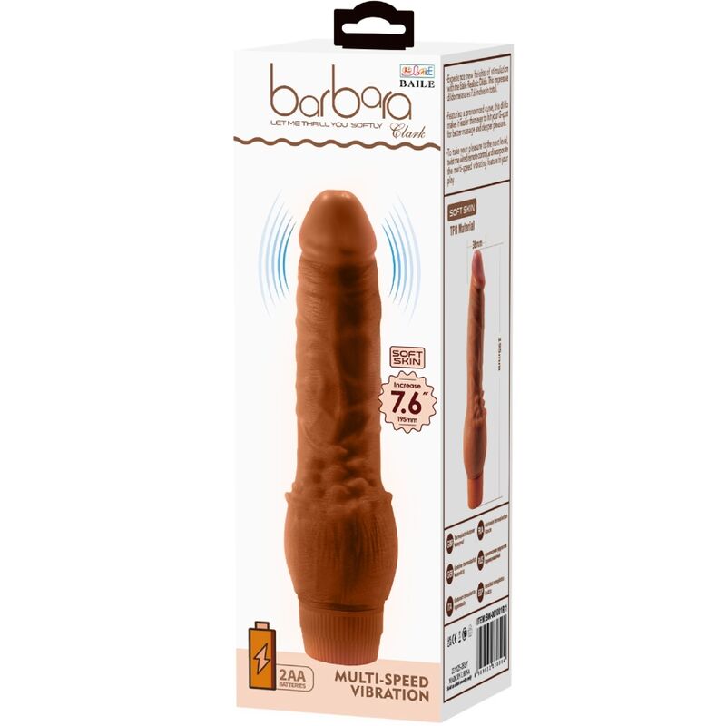 Close-up of the BAILE Vibrador Realista Barbara 19,5 CM Mulato, showing its realistic texture and design.