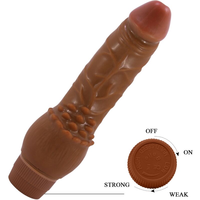 Close-up of the BAILE Vibrador Realista Barbara 19,5 CM Mulato, showing its realistic texture and design.