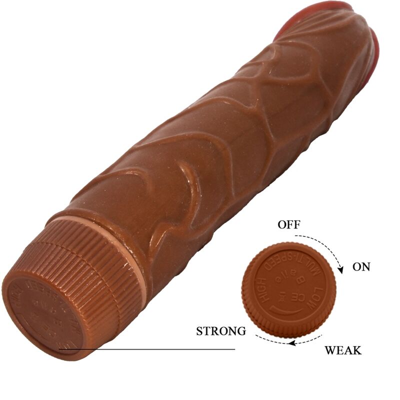 Vibrador Dildo Realista BAILE 22,5cm, com textura e cor detalhadas para prazer autêntico.