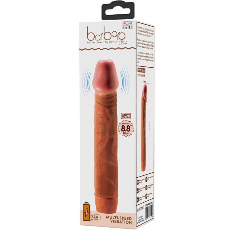 Vibrador Dildo Realista BAILE 22,5cm, com textura e cor detalhadas para prazer autêntico.