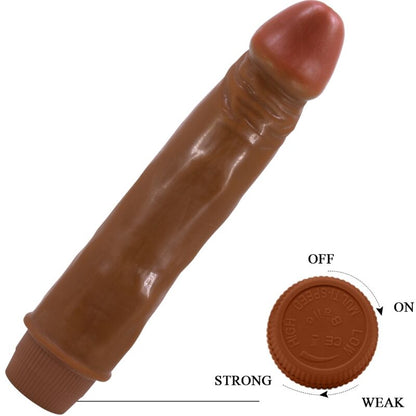 Vibrador Dildo Realista Compacto BAILE 21cm Mulato com textura detalhada e função de vibração.