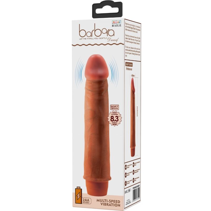 Vibrador Dildo Realista Compacto BAILE 21cm Mulato com textura detalhada e função de vibração.