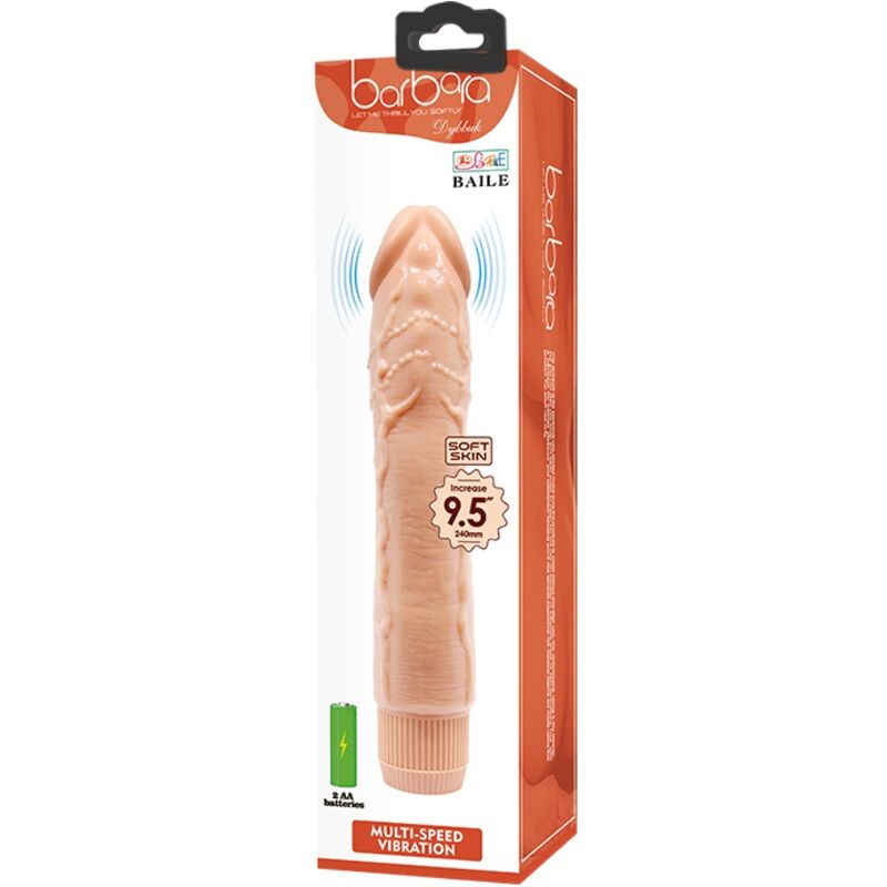 Vibrador Realista BAILE Dybbuk 24cm Cor Pele com detalhes nervurados e textura autêntica.