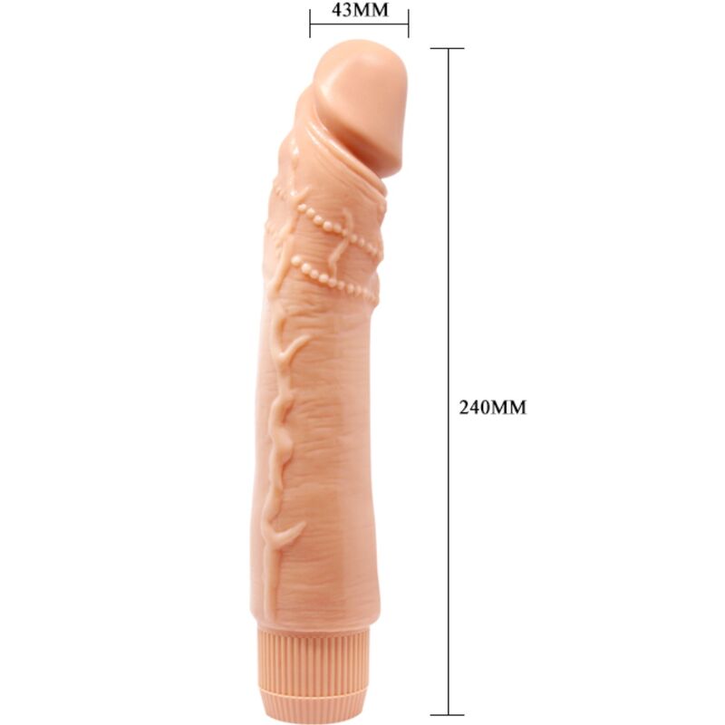 Vibrador Realista BAILE Dybbuk 24cm Cor Pele com detalhes nervurados e textura autêntica.