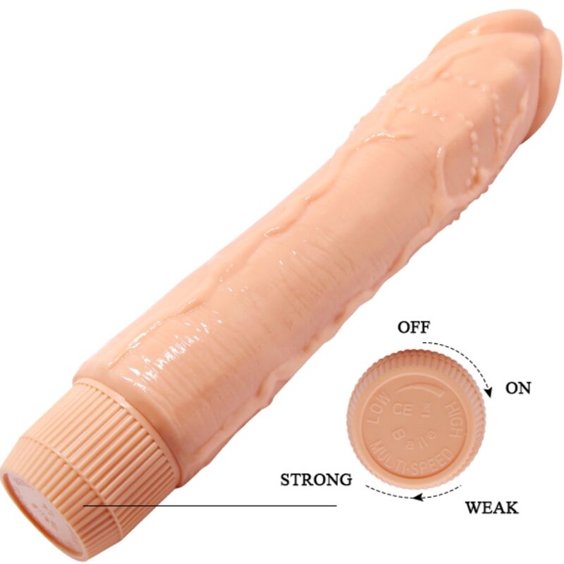 Vibrador Realista BAILE Dybbuk 24cm Cor Pele com detalhes nervurados e textura autêntica.