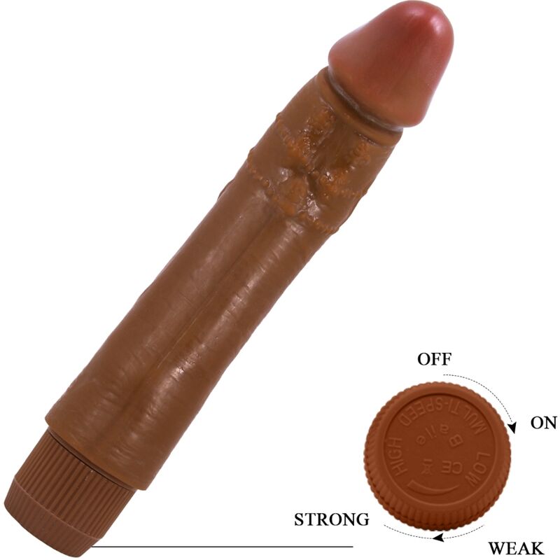 Vibrador realista Dybbuk 24 CM da BAILE, apresentando sua textura detalhada e design ergonômico.