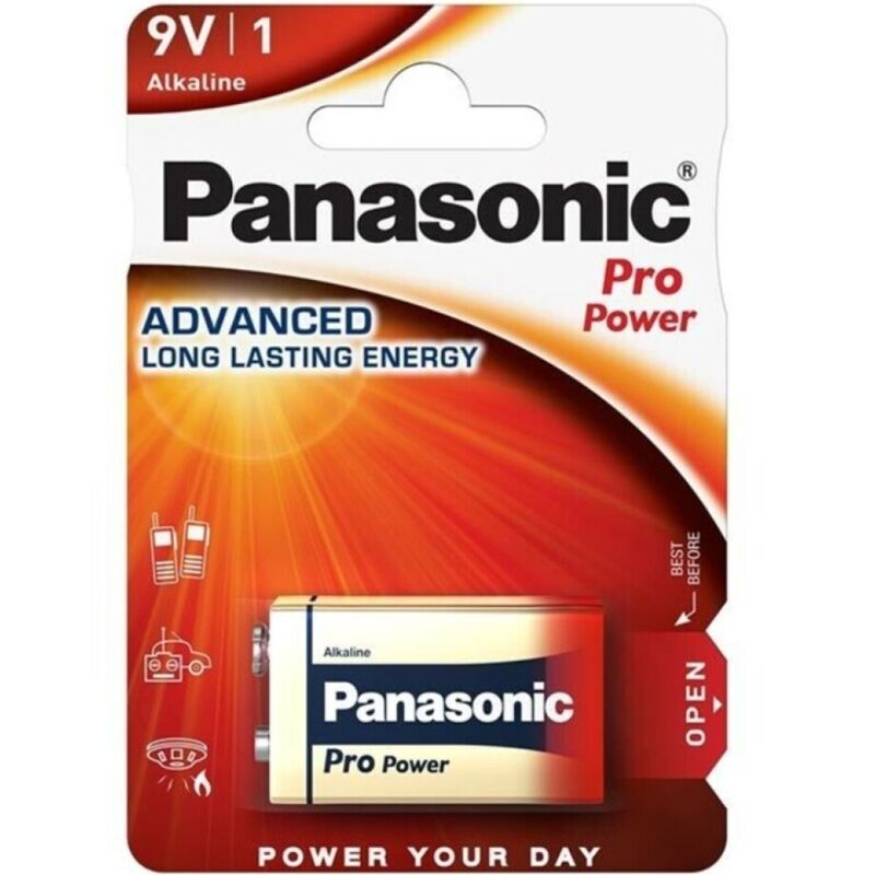 Bateria alcalina PANASONIC PRO POWER 9V LR61 em blister, detalhe do produto.