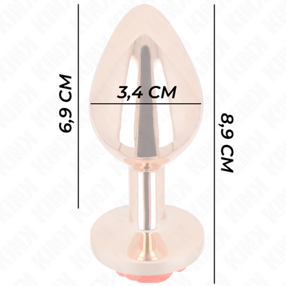 Close-up do Plug Anal KINK Metálico Ouro Rosa com Rosa Vermelha M, destacando seu design elegante e material.