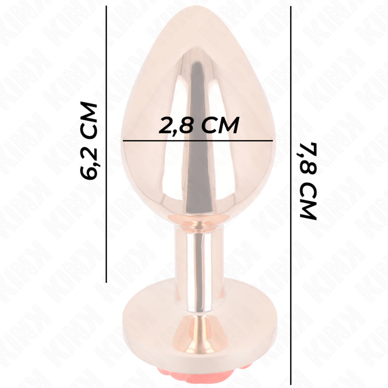 KINK Plug Anal Metálico Ouro Rosa com Detalhe Rosa Vermelha para estimulação anal.