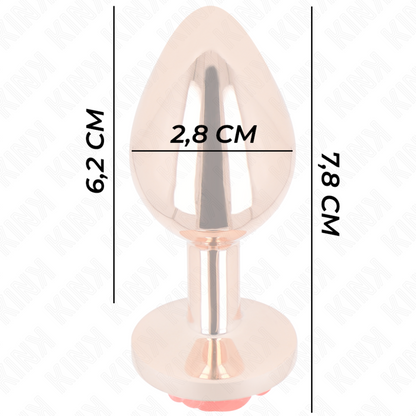KINK Plug Anal Metálico Ouro Rosa com Detalhe Rosa Vermelha para estimulação anal.