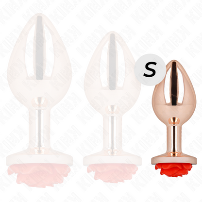 KINK Plug Anal Metálico Ouro Rosa com Detalhe Rosa Vermelha para estimulação anal.