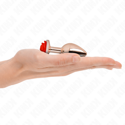 KINK Plug Anal Metálico Ouro Rosa com Detalhe Rosa Vermelha para estimulação anal.
