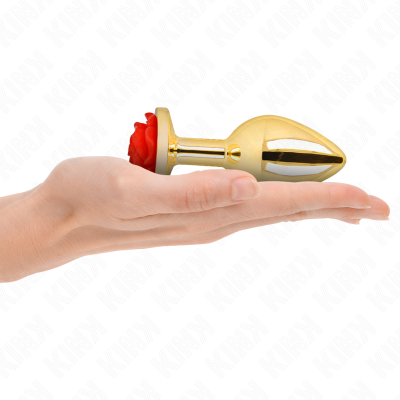 Close-up of the KINK Plug Anal Metálico Rosa Vermelha Tamanho L, showcasing its elegant design and metallic finish.