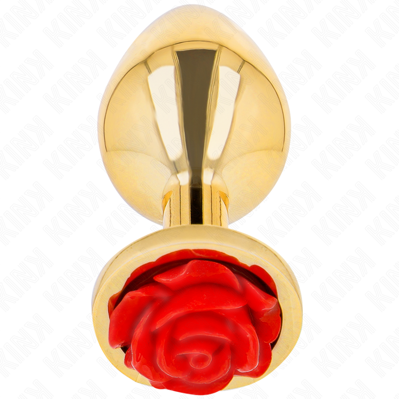 Close-up do Plug Anal Metálico KINK com Rosa Vermelha, destacando o design elegante e o material de alta qualidade.