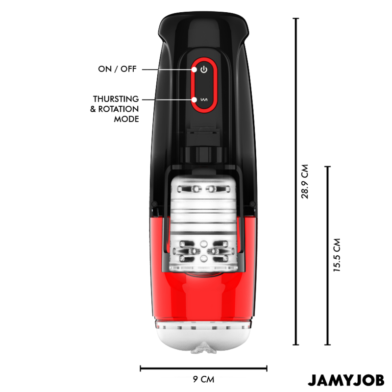 Close-up of the JAMYJOB Masturbador Automático STORM showing its sleek design and features.