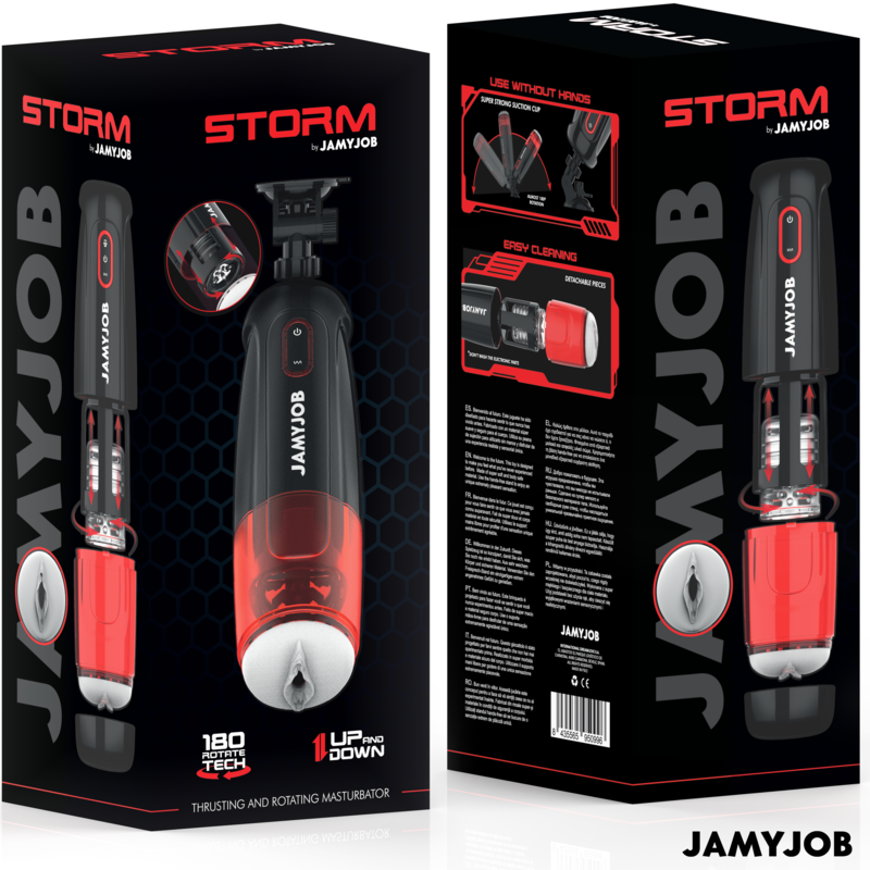 Close-up of the JAMYJOB Masturbador Automático STORM showing its sleek design and features.