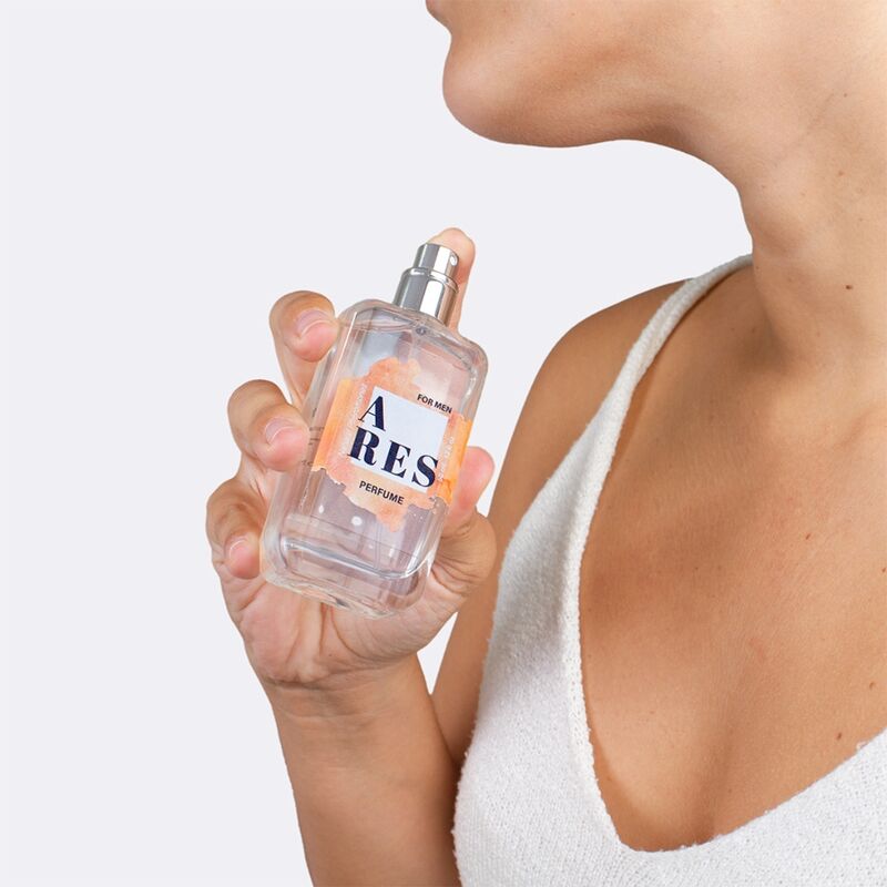 SECRETPLAY Ares Perfume Feromonas Natural Masculino Spray 50 ML, frasco e detalhes do aroma.