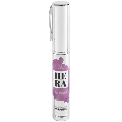 Close-up do SECRETPLAY Hera Perfume Natural com Feromonas para Mulheres 10 ML, destacando o frasco e a elegância.