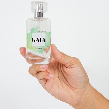 Frasco de perfume SECRETPLAY Gaia com feromonas naturais para mulheres, 50ml, exibindo design elegante e sedutor.
