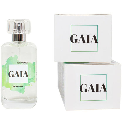 Frasco de perfume SECRETPLAY Gaia com feromonas naturais para mulheres, 50ml, exibindo design elegante e sedutor.