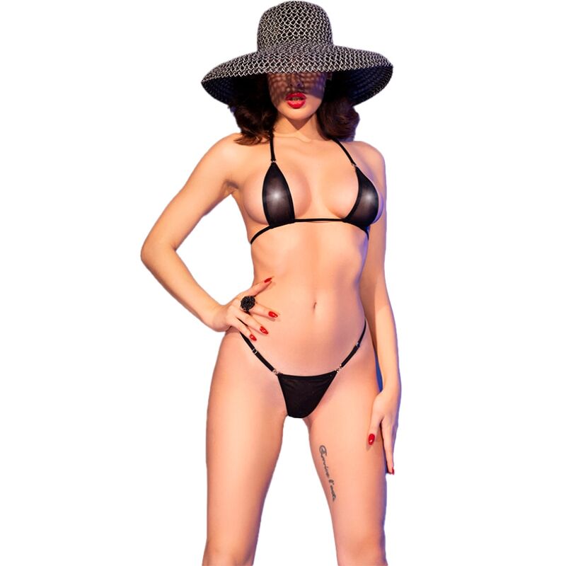 Micro Biquíni CHILIROSE CR 4840 Preto S/M com tule e strass, exibindo detalhes sensuais.