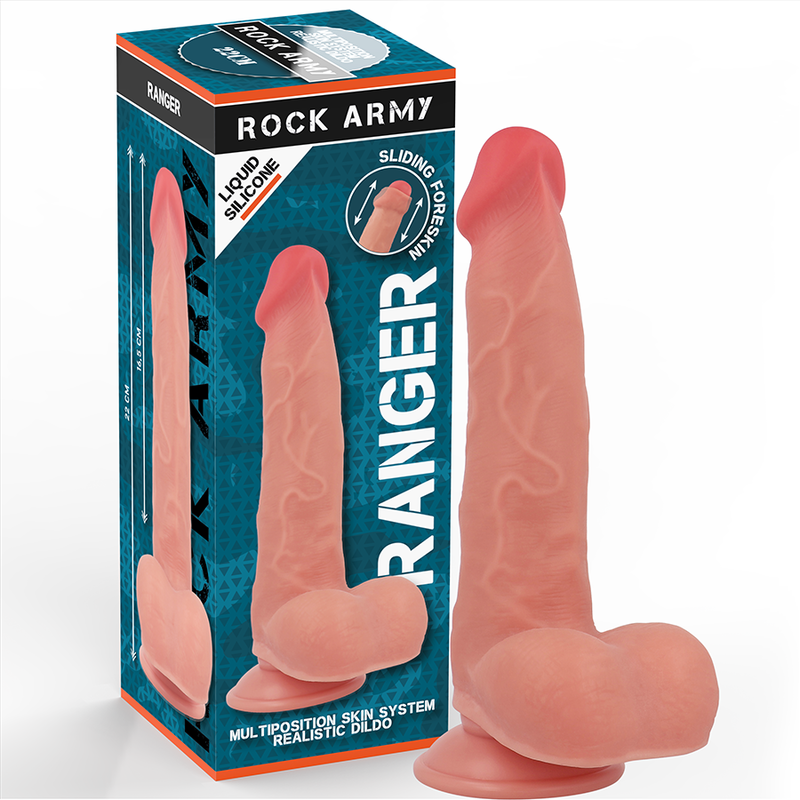 ROCKARMY Vibrador Dildo Realista RANGER Silicone Líquido 22cm com ventosa