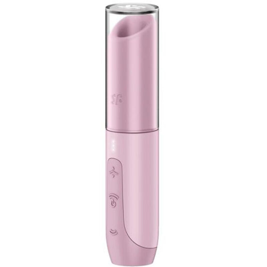 Close-up do Satisfyer Estimulador Clitoriano Secret Kiss Wave Rosa, mostrando seu design compacto e elegante.