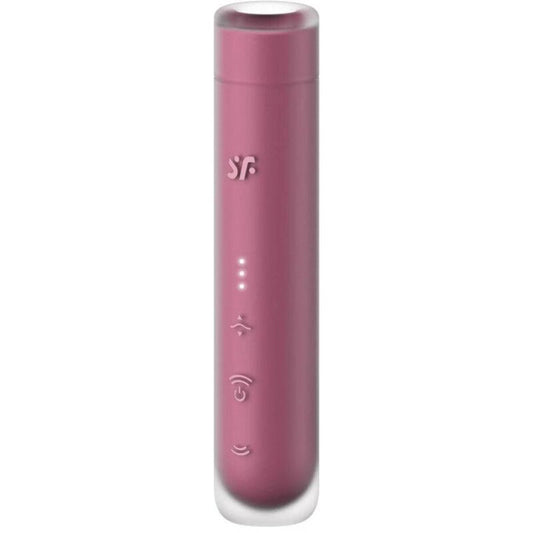 Close-up do estimulador de clitóris Satisfyer First Kiss Wave Air Garnet, destacando seu design discreto e porta USB-C.