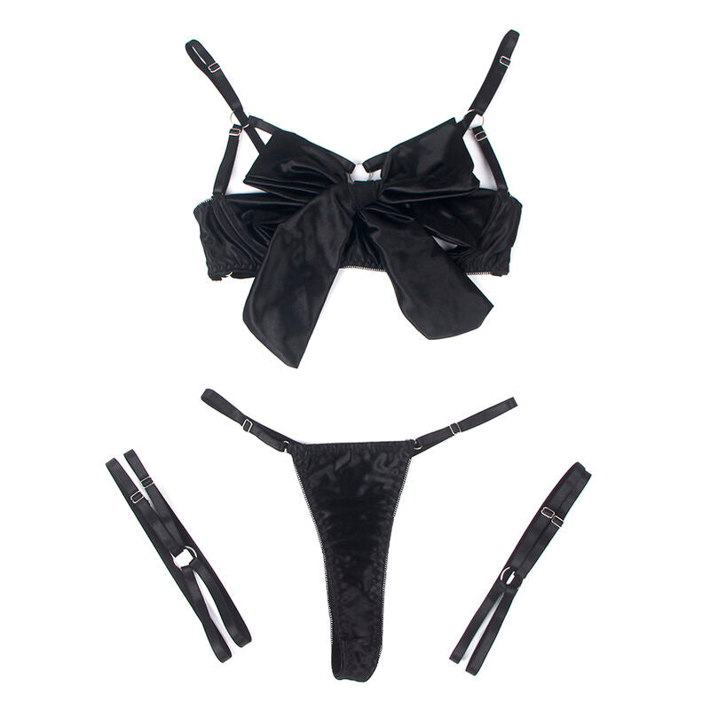 Close-up do Conjunto de Lingerie SUBBLIME L/XL com Sutiã Aberto e Laço Preto, realçando os detalhes em renda e o ajuste confortável.