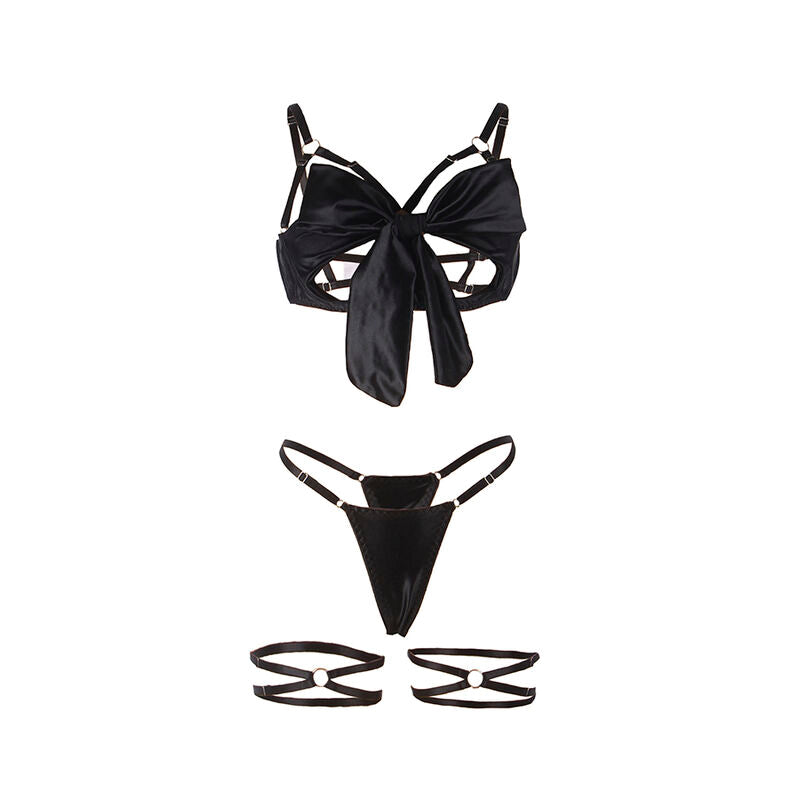 Close-up do Conjunto de Lingerie SUBBLIME L/XL com Sutiã Aberto e Laço Preto, realçando os detalhes em renda e o ajuste confortável.