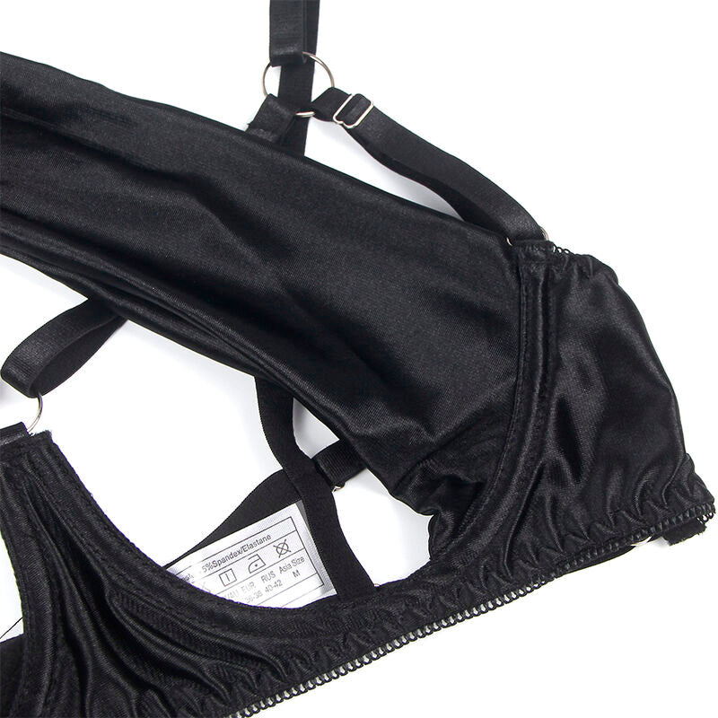 Close-up do Conjunto de Lingerie SUBBLIME L/XL com Sutiã Aberto e Laço Preto, realçando os detalhes em renda e o ajuste confortável.