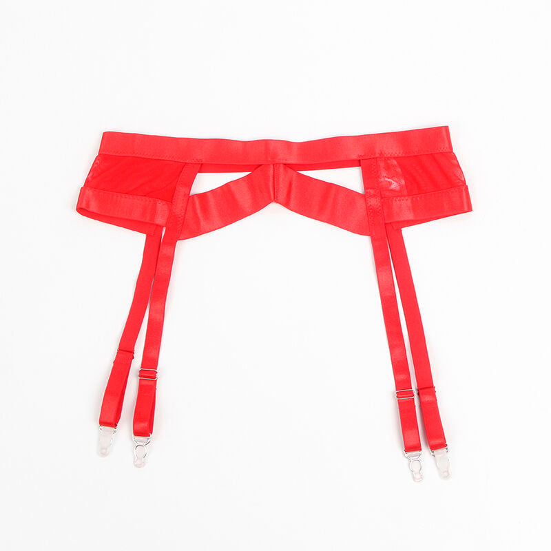 SUBBLIME Conjunto Lingerie Sutiã e Cinta-liga Estilo Bondage Vermelho L/XL, detalhe do sutiã e cinta-liga.