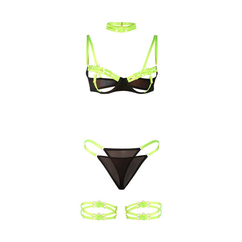 Imagem do Conjunto de Lingerie SUBBLIME Verde Fluorescente com detalhes de corte vazado e alças.