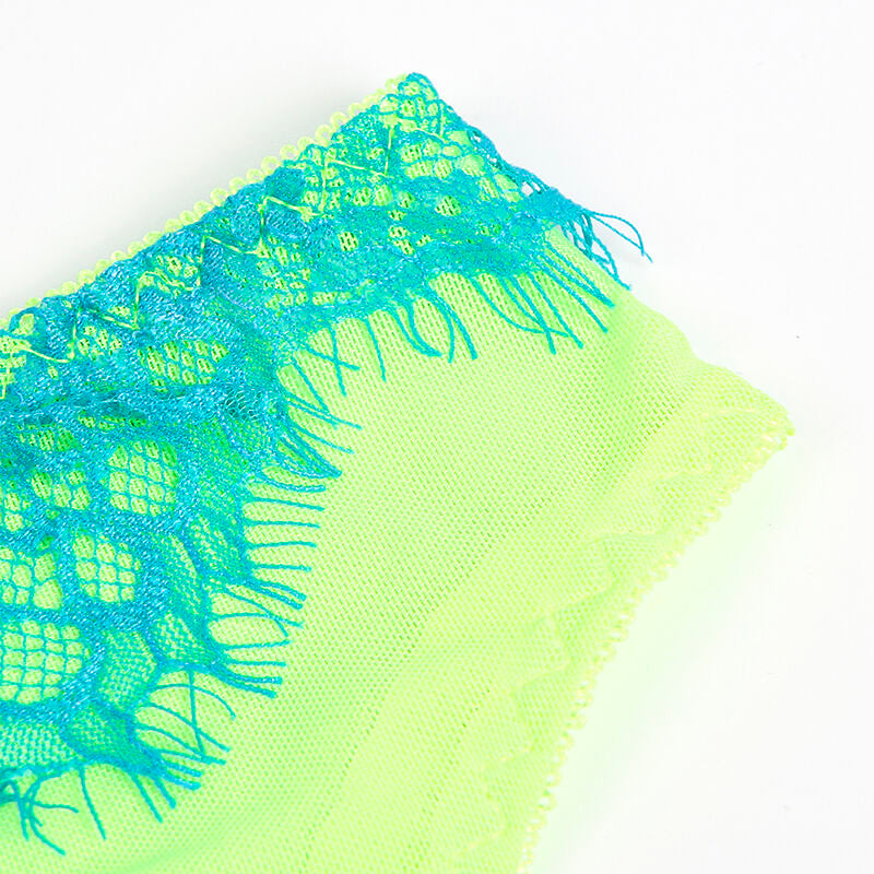 SUBBLIME Conjunto de Sutiã com Renda e Ligas Verde e Azul S/M, detalhes da renda e design moderno.