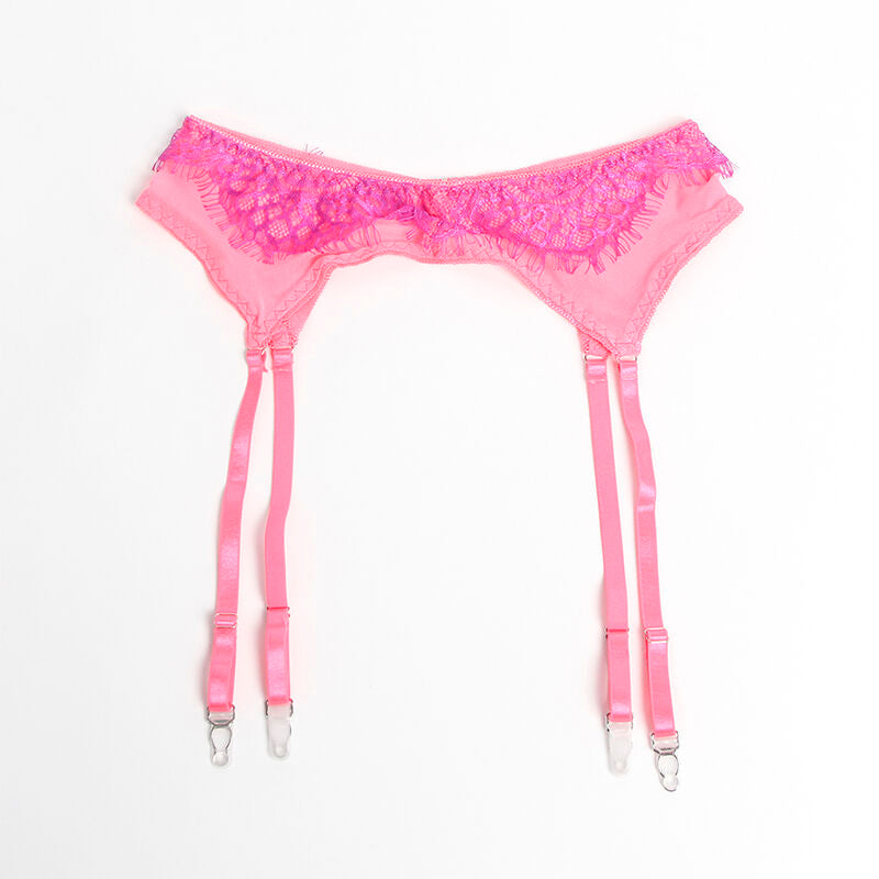 SUBBLIME Conjunto Lingerie Renda Ligas Rosa Roxo S/M com detalhes de renda de cílios e design emendado