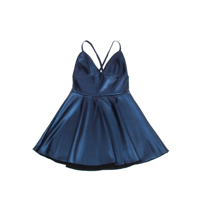 Close-up of the SUBBLIME Camisola Sexy Azul with PU Leather Straps S/M showing its design and texture.