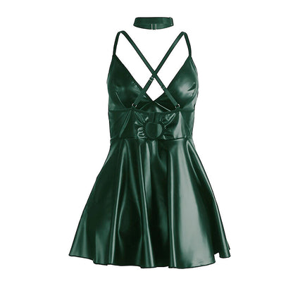 SUBBLIME Vestido com Alças de Couro Verde L/XL, detalhe do tecido e design.