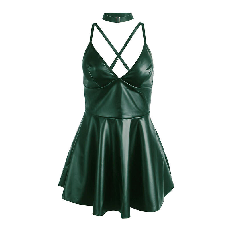 SUBBLIME Vestido com Alças de Couro Verde L/XL, detalhe do tecido e design.