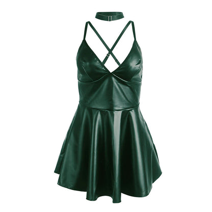 SUBBLIME Vestido com Alças de Couro Verde L/XL, detalhe do tecido e design.