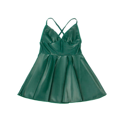 SUBBLIME Vestido com Alças de Couro Verde L/XL, detalhe do tecido e design.