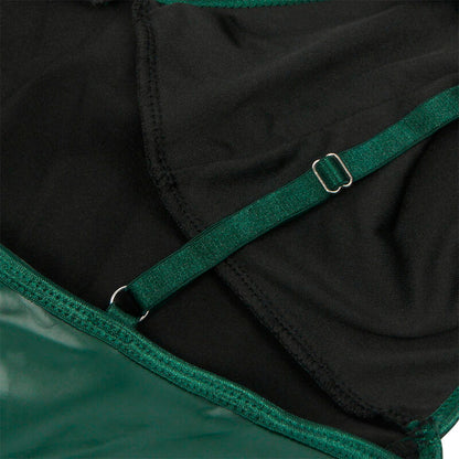 Vestido SUBBLIME com alças de couro PU verde S/M, exibindo design sensual e material macio.