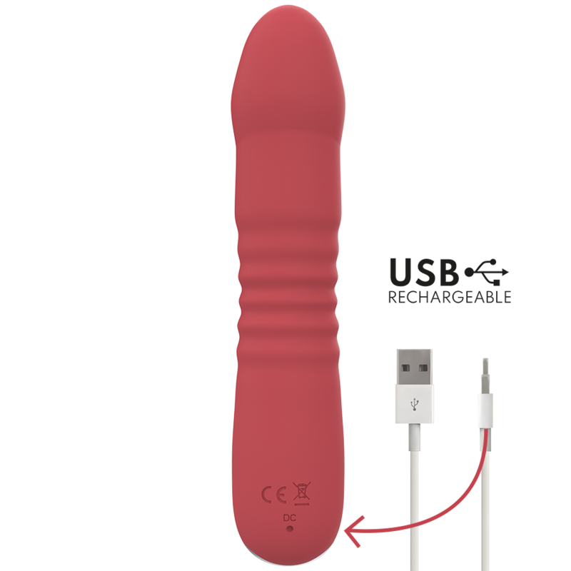 INTENSE Vibrador JUNI UP & DOWN na cor vermelha, mostrando seu design ergonómico e ponta de estimulação.