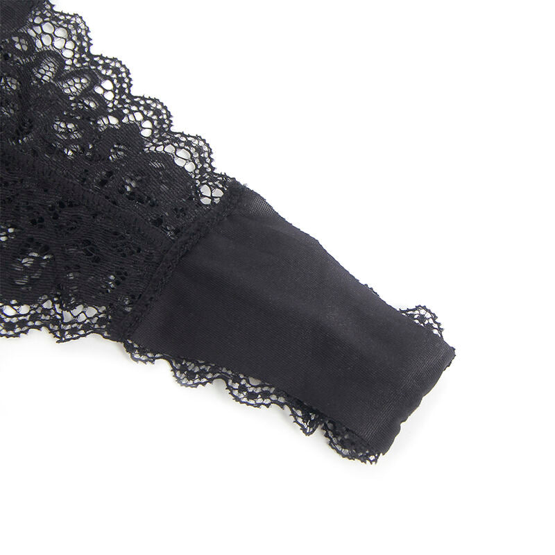 Body Lingerie SUBBLIME de Renda e Couro PU Preto com Zíper